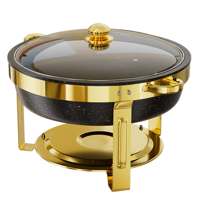 FEMCHIC Black Gold Chafing Dishes for Buffet 4 Pack,9QT Stainless Steel Round Chafers and Buffet Warmers Sets with Glass Lid & Lid Holder, Stackable Design, for Catering Events, Parties, Weddings Main Image