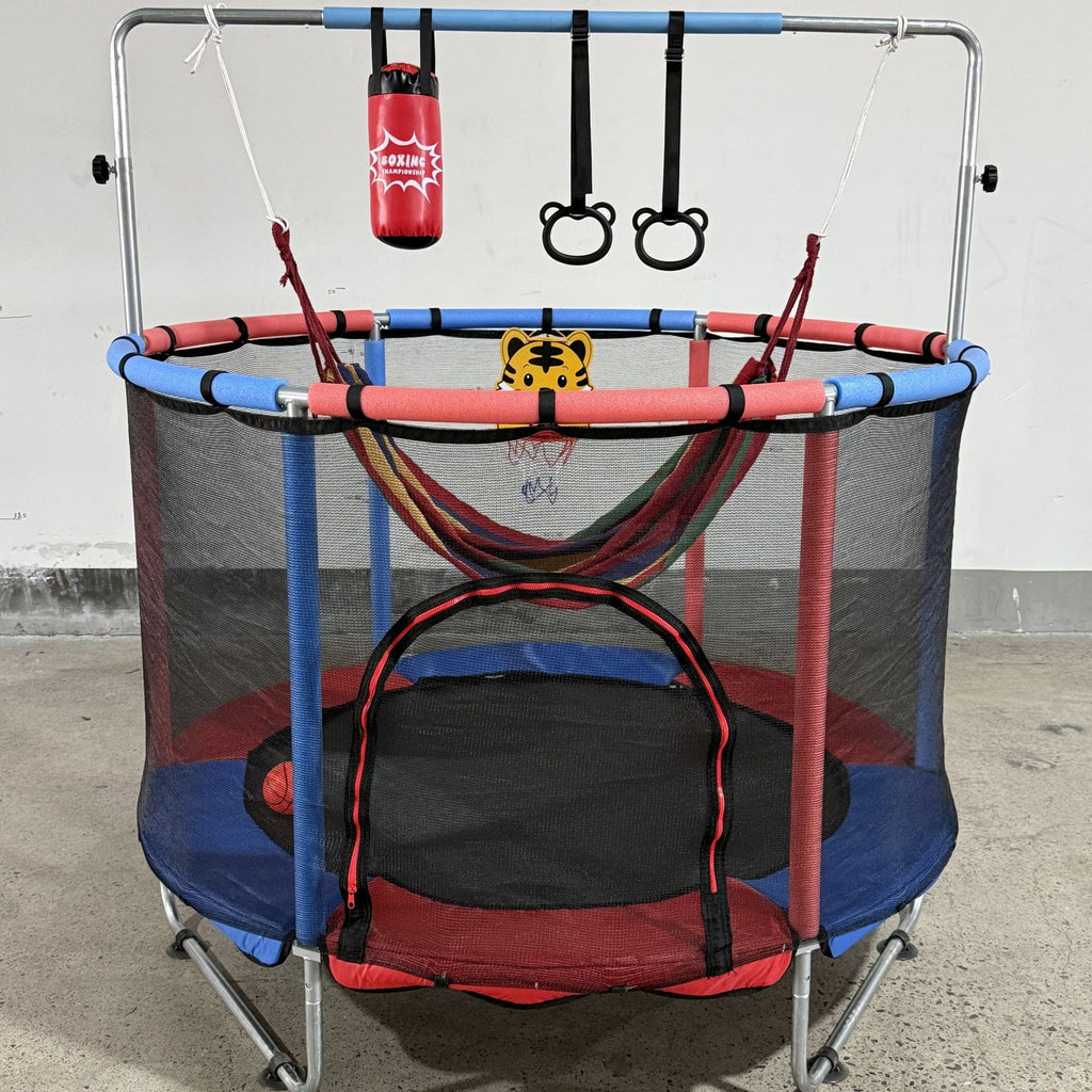 FEMCHIC  55" Kids Trampoline w/ Net,  Trampoline for Kids Age 2-5, Indoor Outdoor Adjustable Small Trampoline for Toddler w/ Swing and Basketball Hoop 400LBS