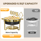 FEMCHIC 6.5QT Chafing Dish Buffet Set 2/4 Pack, Black Stainless Steel Round Buffet Server Food Warmer w/ Glass Lid & Lid Holder for Parties Catering Events Weddings Banquets