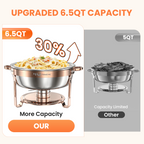 FEMCHIC 6.5QT Chafing Dish Buffet Set 2/4 Pack, Rose Gold Stainless Steel Round Buffet Server Food Warmer w/ Glass Lid & Lid Holder for Parties Catering Events Weddings Banquets