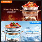 FEMCHIC 6.5QT Chafing Dish Buffet Set 2/4 Pack, Rose Gold Stainless Steel Round Buffet Server Food Warmer w/ Glass Lid & Lid Holder for Parties Catering Events Weddings Banquets