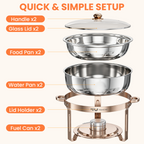 FEMCHIC 6.5QT Chafing Dish Buffet Set 2/4 Pack, Rose Gold Stainless Steel Round Buffet Server Food Warmer w/ Glass Lid & Lid Holder for Parties Catering Events Weddings Banquets