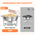 FEMCHIC 6.5QT Chafing Dish Buffet Set 2/4 Pack, Stainless Steel Round Buffet Server Food Warmer w/ Glass Lid & Lid Holder for Parties Catering Events Weddings Banquets