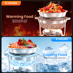 FEMCHIC 6.5QT Chafing Dish Buffet Set 2/4 Pack, Stainless Steel Round Buffet Server Food Warmer w/ Glass Lid & Lid Holder for Parties Catering Events Weddings Banquets