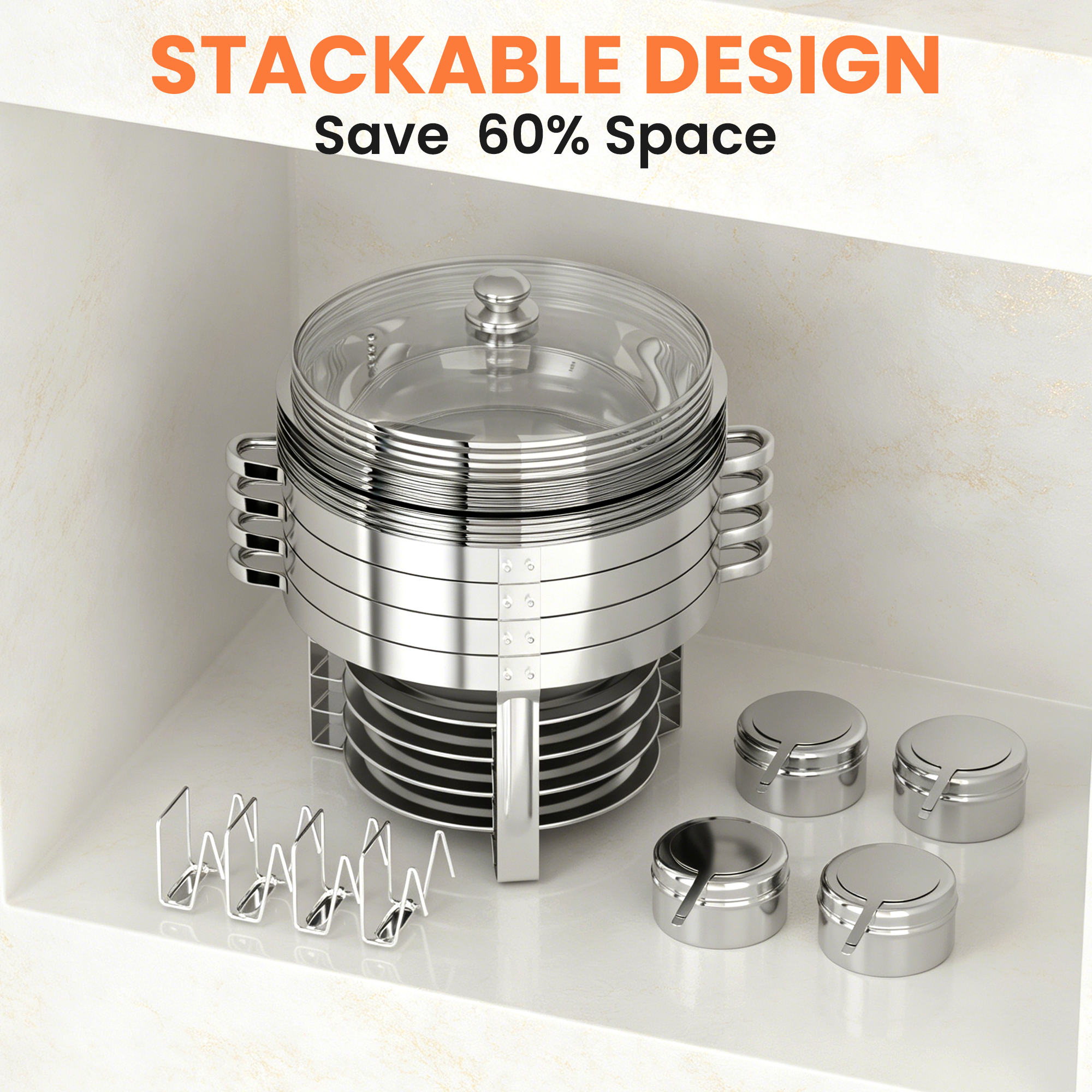 FEMCHIC 6.5QT Chafing Dish Buffet Set 2/4 Pack, Stainless Steel Round Buffet Server Food Warmer w/ Glass Lid & Lid Holder for Parties Catering Events Weddings Banquets