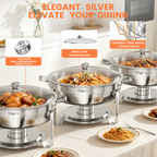 FEMCHIC 6.5QT Chafing Dish Buffet Set 2/4 Pack, Stainless Steel Round Buffet Server Food Warmer w/ Glass Lid & Lid Holder for Parties Catering Events Weddings Banquets