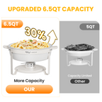 FEMCHIC 6.5QT Chafing Dish Buffet Set 2/4 Pack, White Maifanite-Coated Stainless Steel Round Buffet Server Food Warmer w/ Glass Lid & Lid Holder for Parties Catering Events Weddings Banquets