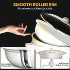 FEMCHIC 6.5QT Chafing Dish Buffet Set 2/4 Pack, White Maifanite-Coated Stainless Steel Round Buffet Server Food Warmer w/ Glass Lid & Lid Holder for Parties Catering Events Weddings Banquets