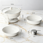 FEMCHIC 6.5QT Chafing Dish Buffet Set 2/4 Pack, White Maifanite-Coated Stainless Steel Round Buffet Server Food Warmer w/ Glass Lid & Lid Holder for Parties Catering Events Weddings Banquets