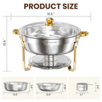 FEMCHIC 6.5QT Gold Chafing Dishes for Buffet 2/4 Pack, Chafing Dish Buffet Set Stainless Steel, Round Chafing Dishes with Glass Lid & Lid Holder, Smooth Mirror Polish for Party Events Wedding