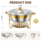 FEMCHIC 6.5QT Gold Chafing Dishes for Buffet 2/4 Pack, Chafing Dish Buffet Set Stainless Steel, Round Chafing Dishes with Glass Lid & Lid Holder, Smooth Mirror Polish for Party Events Wedding