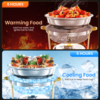 FEMCHIC 9QT Chafing Dish Buffet Set 2/4 Pack, Gold Stainless Steel Round Buffet Server Food Warmer w/ Glass Lid & Lid Holder for Parties Catering Events Weddings Banquets