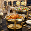FEMCHIC 9QT Chafing Dish Buffet Set 2/4 Pack, Black Gold Stainless Steel Round Buffet Server Food Warmer w/ Glass Lid & Lid Holder for Parties Catering Events Weddings Banquets