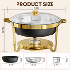 FEMCHIC 9QT Chafing Dish Buffet Set 2/4 Pack, Black Gold Stainless Steel Round Buffet Server Food Warmer w/ Glass Lid & Lid Holder for Parties Catering Events Weddings Banquets