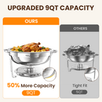 FEMCHIC 9QT Silver Chafing Dishes for Buffet 2/4 Pack, Chafing Dish Buffet Set Stainless Steel, Round Chafing Dishes with Glass Lid & Lid Holder, Smooth Mirror Polish for Party Events Wedding