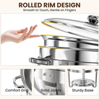 FEMCHIC 9QT Silver Chafing Dishes for Buffet 2/4 Pack, Chafing Dish Buffet Set Stainless Steel, Round Chafing Dishes with Glass Lid & Lid Holder, Smooth Mirror Polish for Party Events Wedding