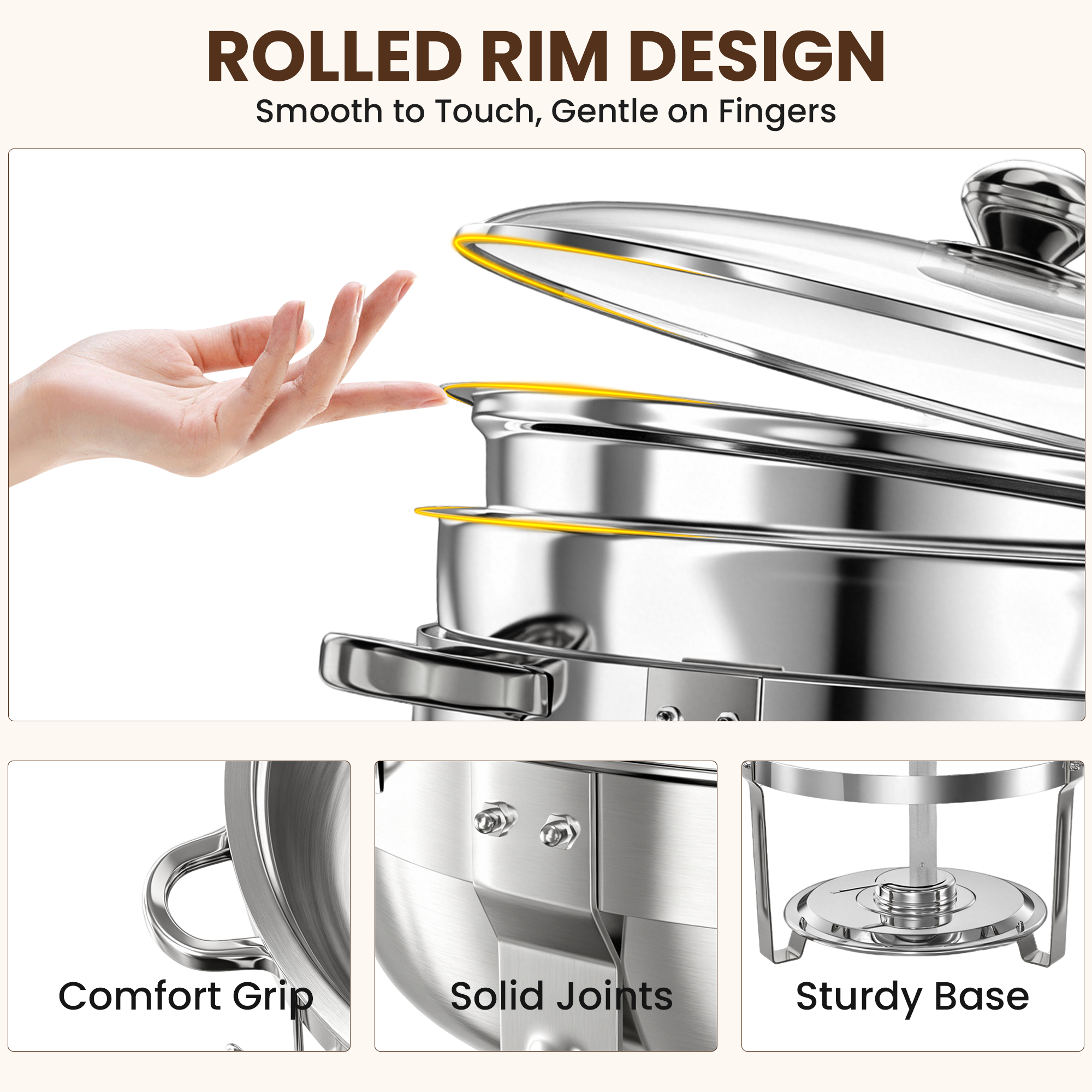 FEMCHIC 9QT Silver Chafing Dishes for Buffet 2/4 Pack, Chafing Dish Buffet Set Stainless Steel, Round Chafing Dishes with Glass Lid & Lid Holder, Smooth Mirror Polish for Party Events Wedding