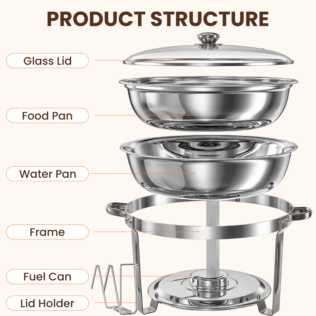 FEMCHIC 9QT Silver Chafing Dishes for Buffet 2/4 Pack, Chafing Dish Buffet Set Stainless Steel, Round Chafing Dishes with Glass Lid & Lid Holder, Smooth Mirror Polish for Party Events Wedding